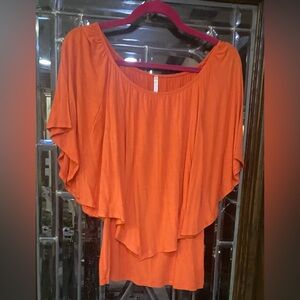 Voll Orange Layered Flutter Sleeve Top Size S Boho Flowy Blouse